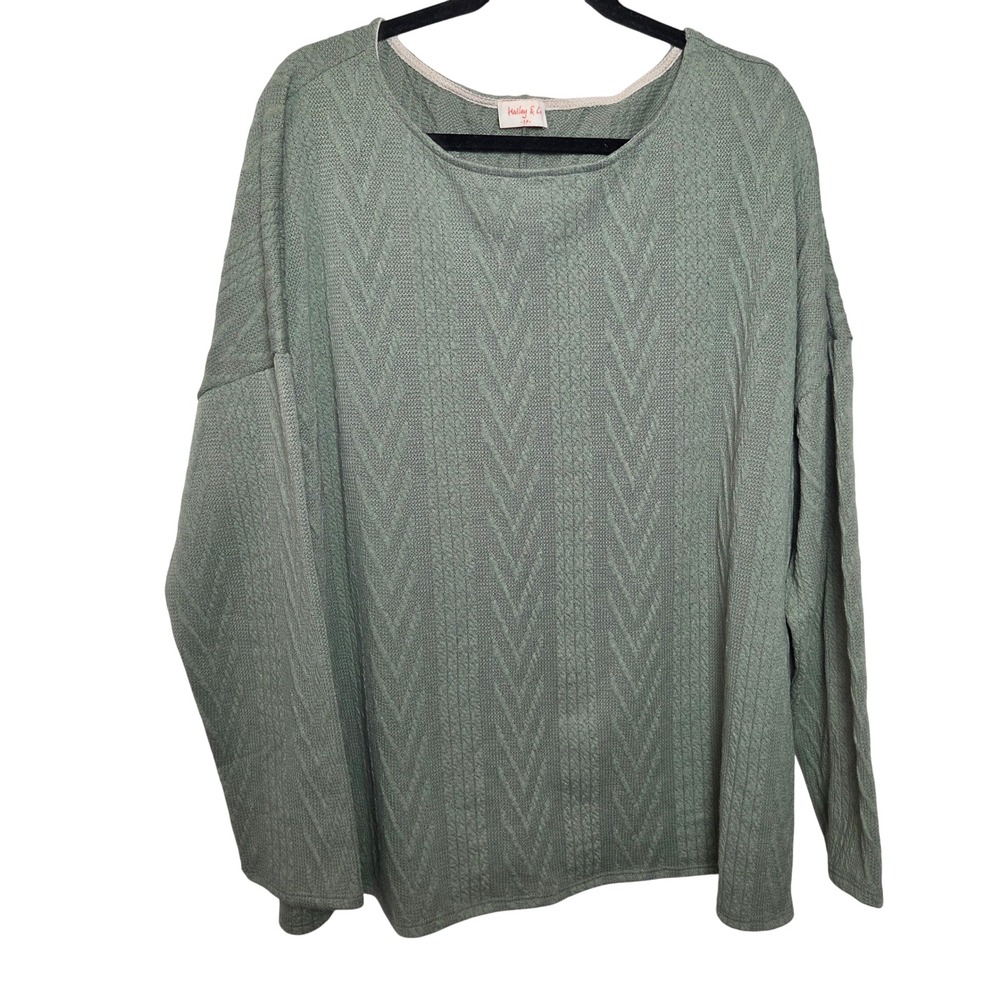 Green textured long sleeve blouse Hailey‎ & Co Womens plus size 3X